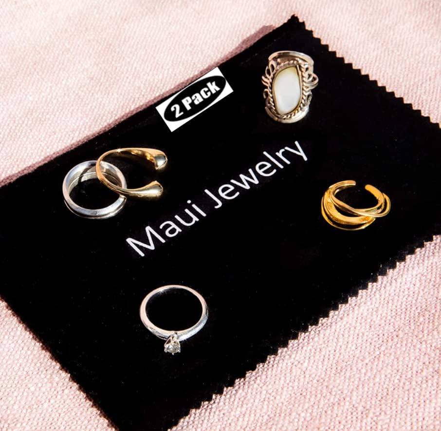 Maui Jewelry Polishing Cloth for Silver, Gold and Platinum (6 by 8 inch), (Pack of 2) Jewelry Cleaner Cloth Made of Soft Microfiber is Treated with Our Special Formula That Will Shine up Your Jewelry