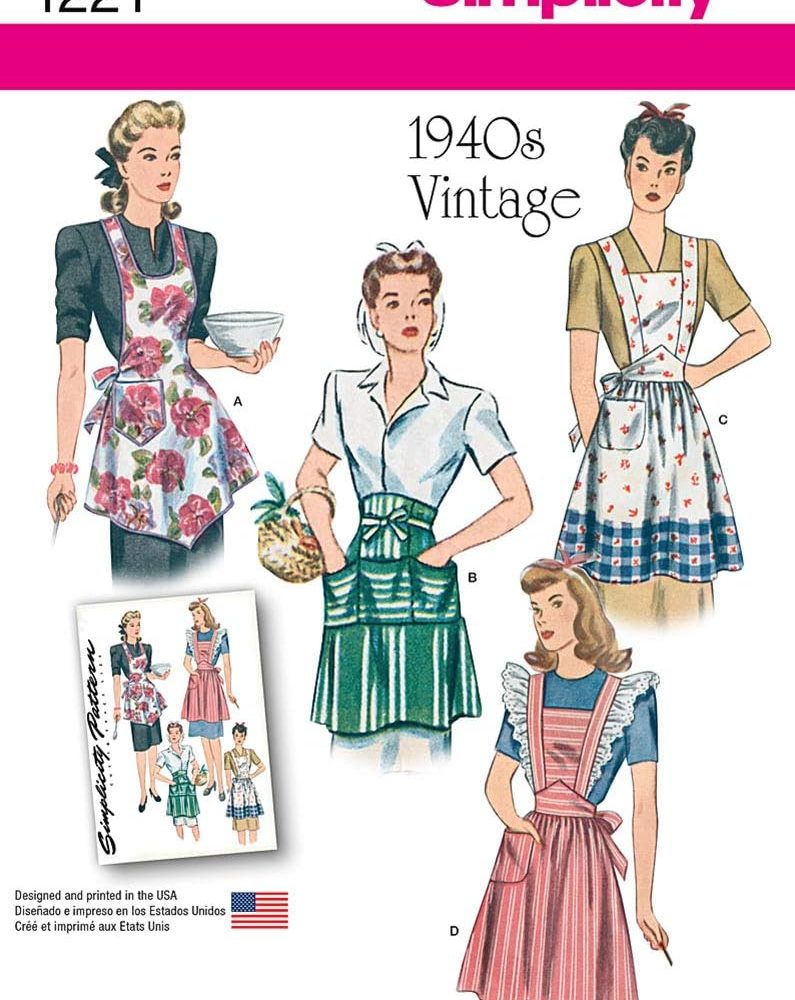 Simplicity Vintage Simplicity 1221 1940's Vintage Fashion Women's Apron Sewing Pattern Kit, Sizes S-L