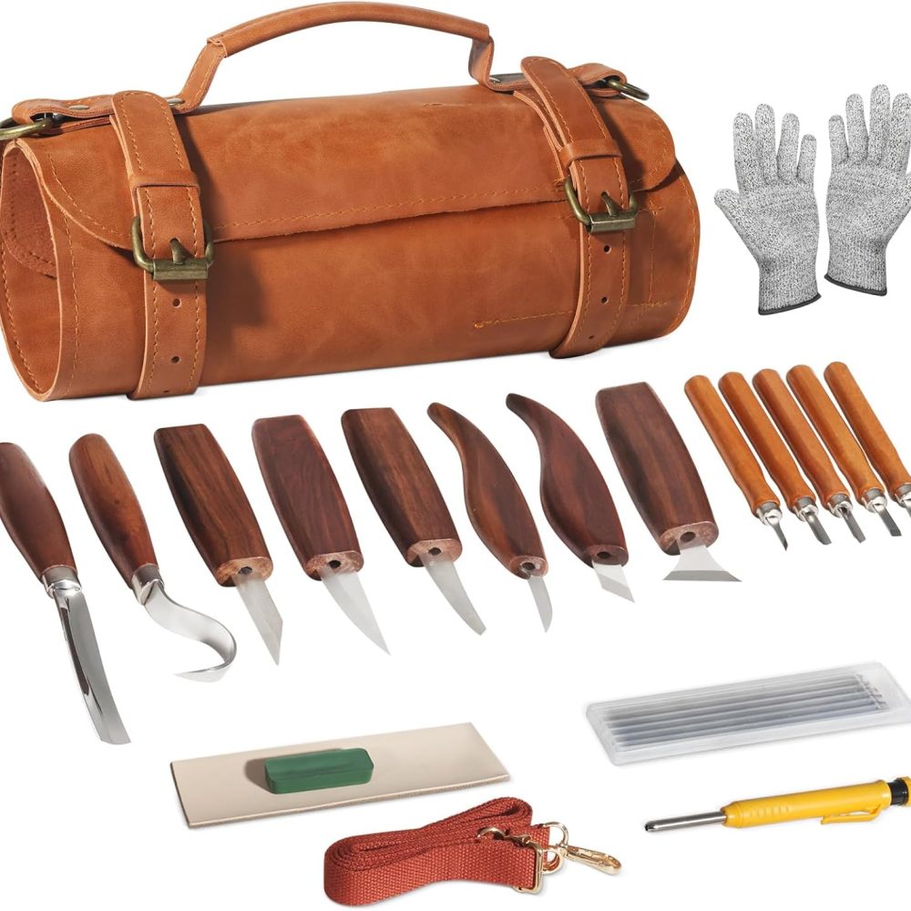 Wood Carving Kit,Carving Knife Set for Beginners,and Adults,Wood Carving Tools,Whittling Knife Set,Wood Whittling Set for Hobbies, Carving Set,Hook Knife,Spoon Carving Knife Suitable，Gift